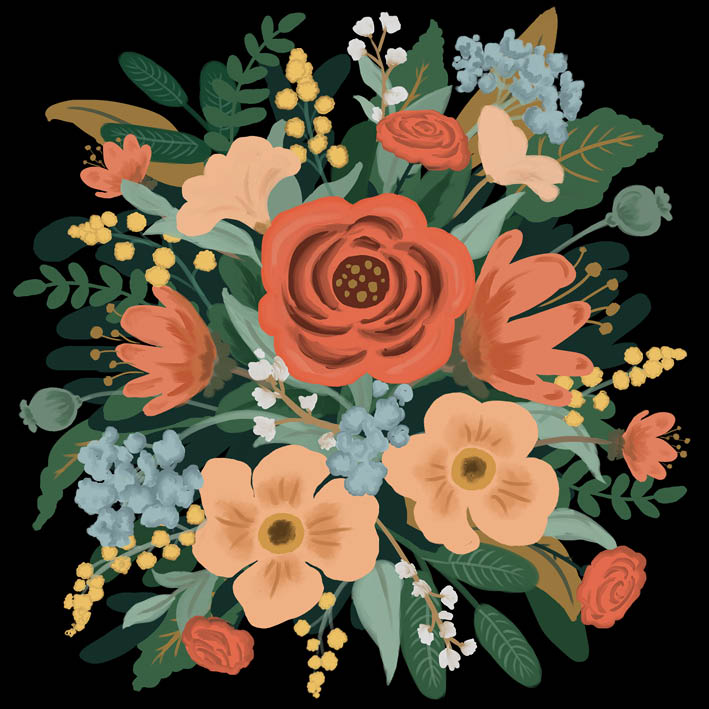 Kort - Blombukett svart