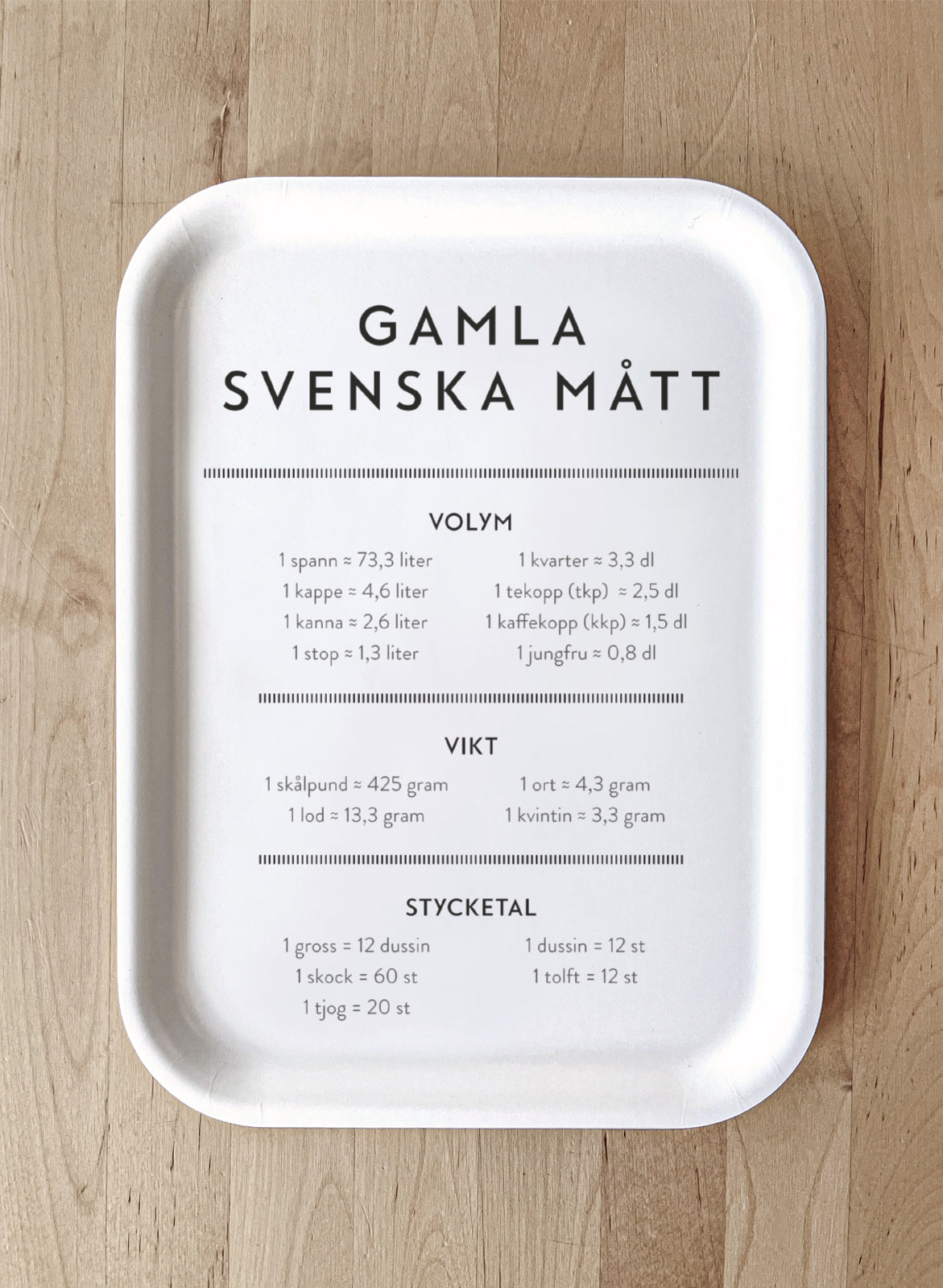 Bricka Gamla svenska mått - 27x20 cm